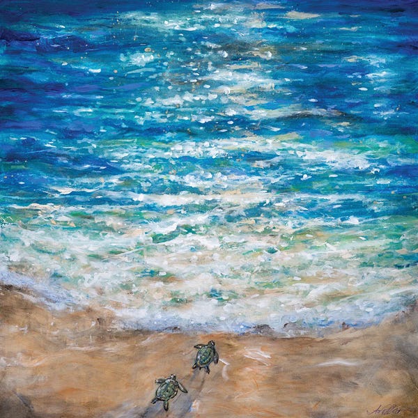 Linda Olsen: Sea Turtle First Plunge by Linda Olsen