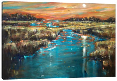 Waterway Sunset Canvas Art Print - Linda Olsen