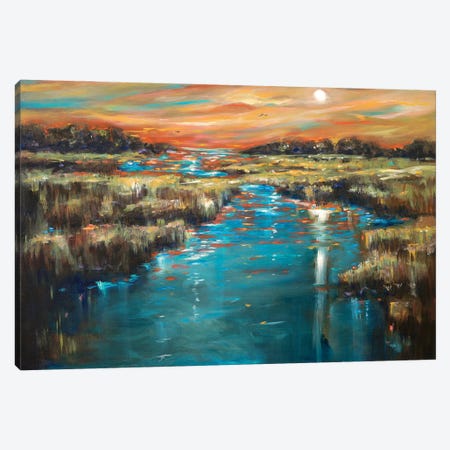 Waterway Sunset Canvas Print #LNO89} by Linda Olsen Canvas Artwork