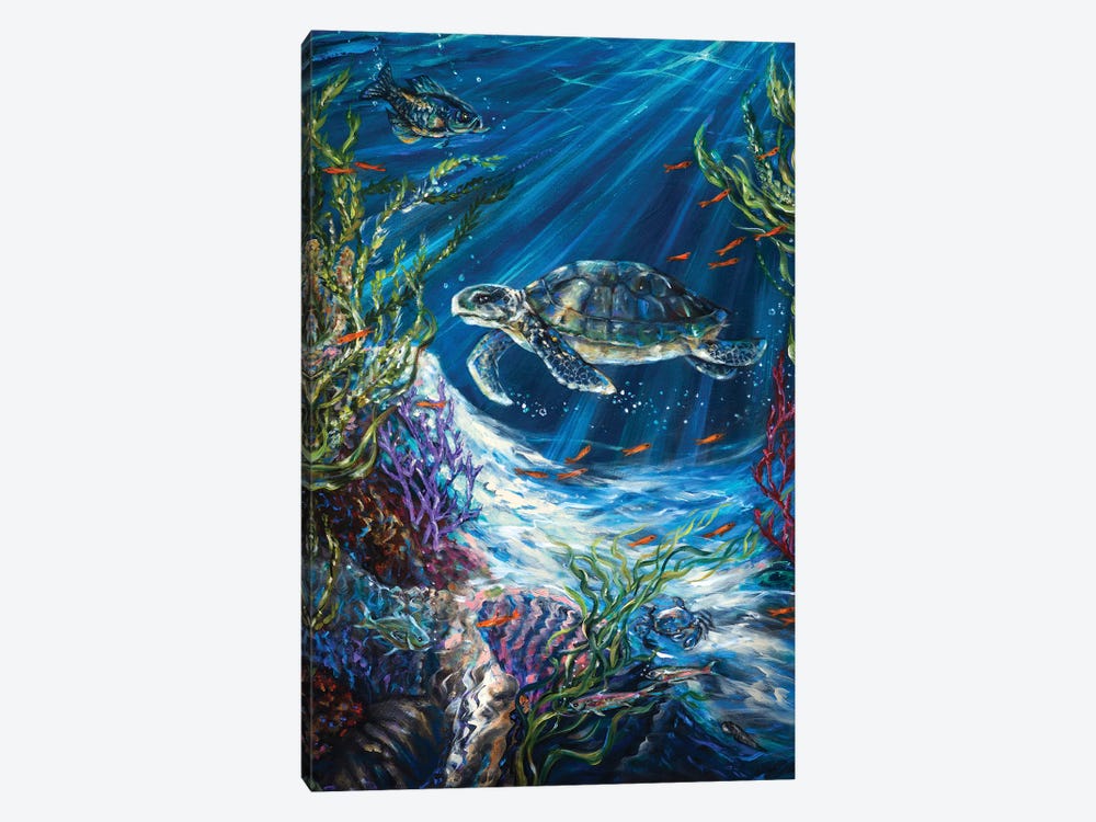Coral Reef Turtle by Linda Olsen 1-piece Canvas Artwork