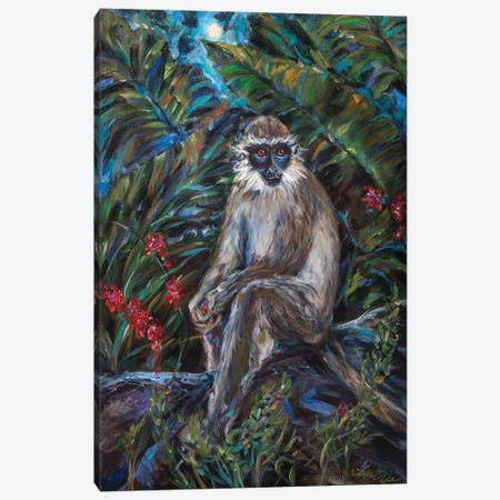 Monkey Moonlight Canvas Print #LNO93} by Linda Olsen Art Print