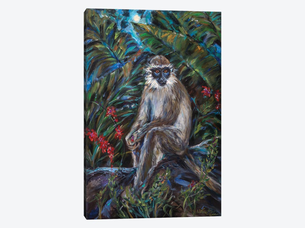 Monkey Moonlight by Linda Olsen 1-piece Canvas Print