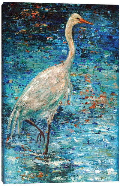 Crane Reflection Canvas Art Print - Linda Olsen