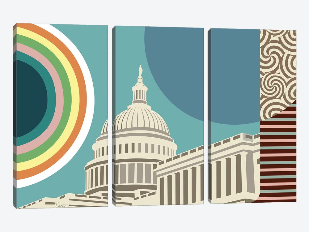 Capitol Building Washington by Lanre Studio 3-piece Canvas Wall Art