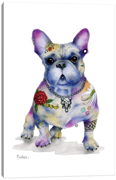 Tattoo Frenchie Canvas Art Print - French Bulldog Art
