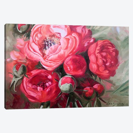 Coral Peonies Bouquet Canvas Print #LNX10} by Jane Lantsman Canvas Artwork