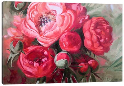 Coral Peonies Bouquet Canvas Art Print - Jane Lantsman