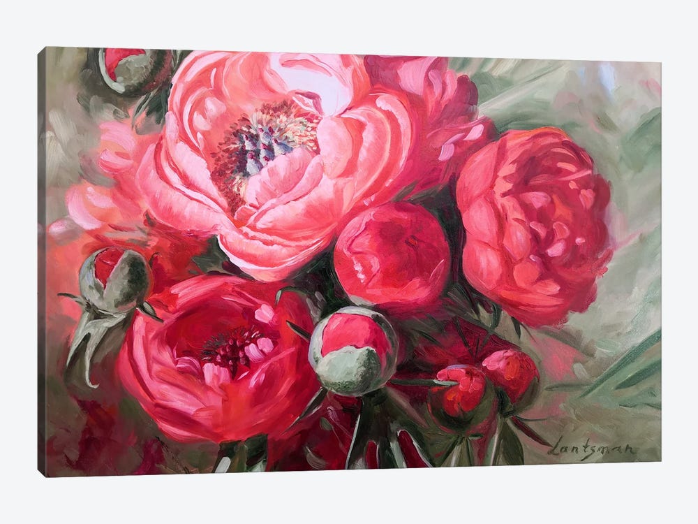 Coral Peonies Bouquet by Jane Lantsman 1-piece Canvas Art
