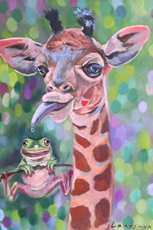 Two Amigos. Giraffe And A Frog