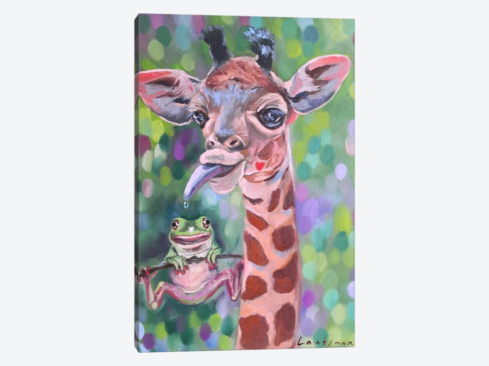 Two Amigos. Giraffe And A Frog by Jane Lantsman 1-piece Canvas Wall Art