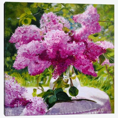 Lilac Bouquet In A Glass Vase In The Garden Canvas Print #LNX14} by Jane Lantsman Art Print