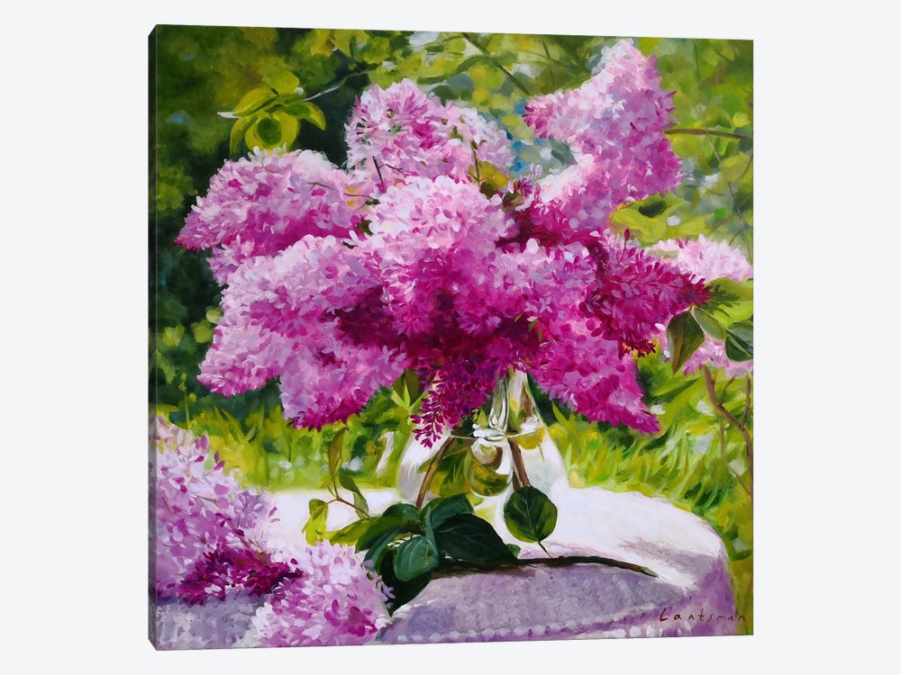 Lilac Bouquet In A Glass Vase In The Garden by Jane Lantsman 1-piece Canvas Art