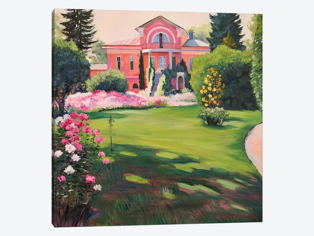 Impressionist Landscape With Manor And A Garden Full Of Flowers by Jane Lantsman 1-piece Canvas Art