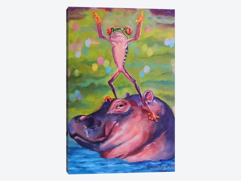 Dancing Frog On A Hippo Head by Jane Lantsman 1-piece Canvas Art