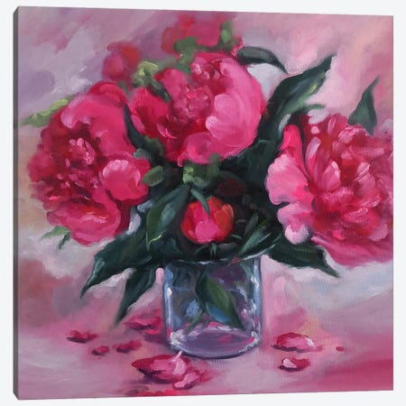 Pink Peonies In A Glass Vase Canvas Print #LNX22} by Jane Lantsman Art Print