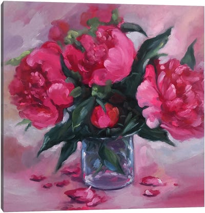 Pink Peonies In A Glass Vase Canvas Art Print - Jane Lantsman