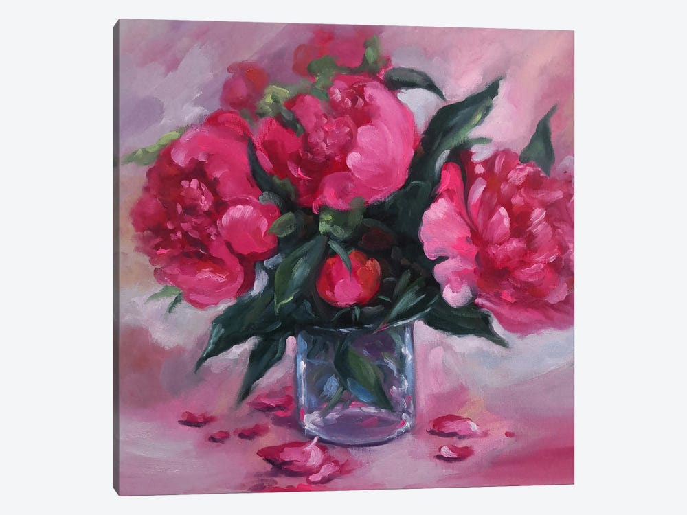 Pink Peonies In A Glass Vase by Jane Lantsman 1-piece Canvas Art Print