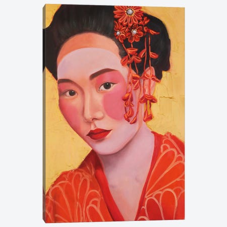 Geisha In Kimono On A Gold Background I Canvas Print #LNX27} by Jane Lantsman Canvas Art