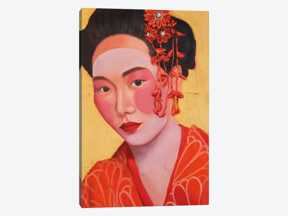 Geisha In Kimono On A Gold Background I by Jane Lantsman 1-piece Canvas Artwork
