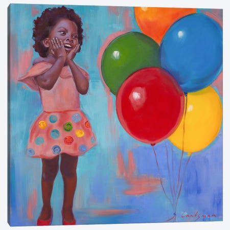 Pure Joy- Girl With Balloons Canvas Print #LNX2} by Jane Lantsman Canvas Wall Art