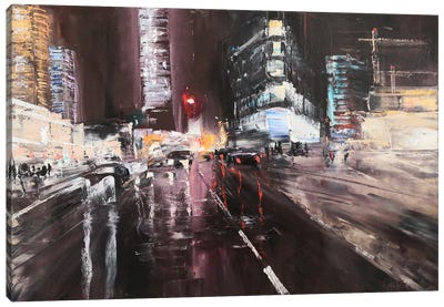 Night City After Rain Canvas Art Print - Jane Lantsman