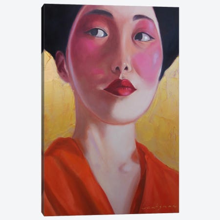 Geisha In Kimono On A Gold Background II Canvas Print #LNX33} by Jane Lantsman Canvas Wall Art