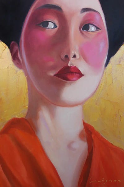 Jane Lantsman: Geisha In Kimono On A Gold Background II by Jane Lantsman