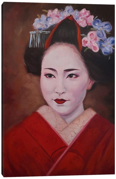 Geisha In Kimono Portrait Canvas Art Print - Jane Lantsman