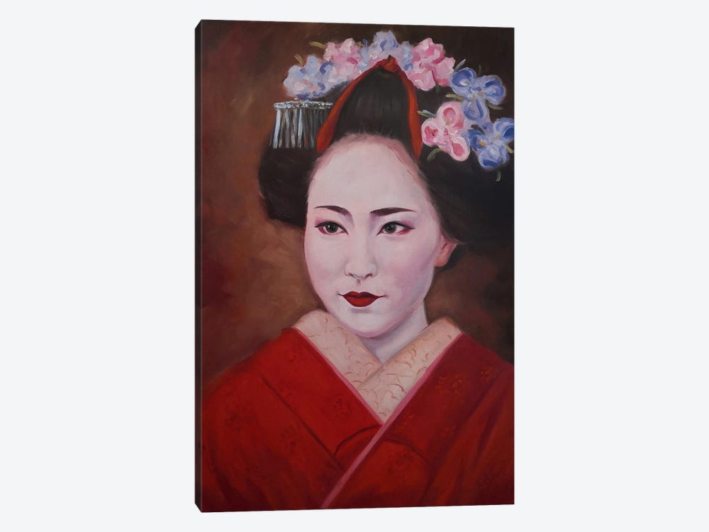 Geisha In Kimono Portrait by Jane Lantsman 1-piece Canvas Wall Art