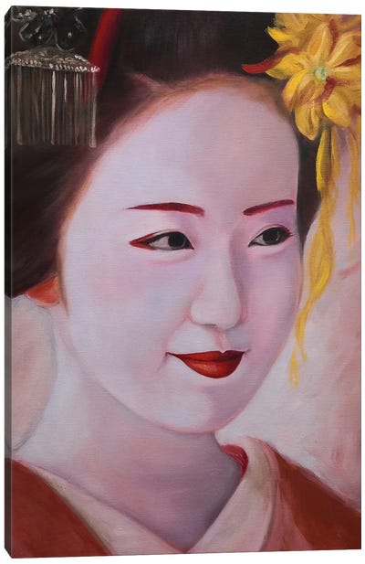 Tenderness. Geisha In Kimono Portrait Canvas Art Print - Jane Lantsman