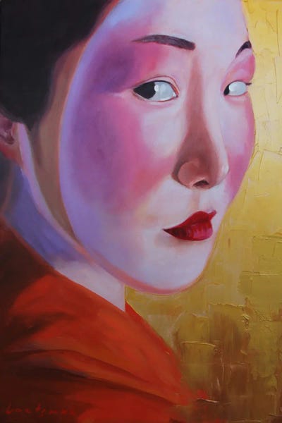 Jane Lantsman: Geisha In Kimono On Gold Background III by Jane Lantsman