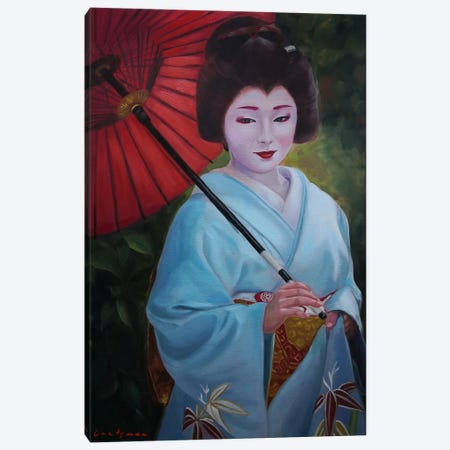 Geisha With Umbrella Canvas Print #LNX39} by Jane Lantsman Canvas Art