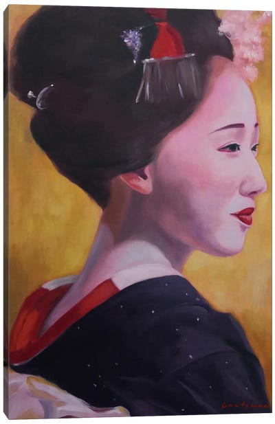 Geisha In Kimono On A Gold Background III Canvas Art Print - Make-Up Art
