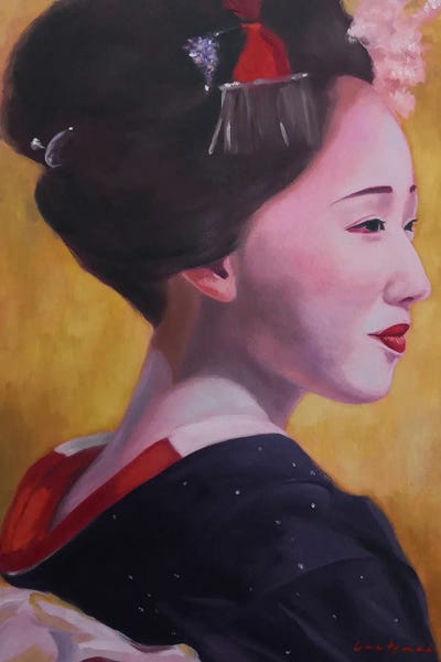 Jane Lantsman: Geisha In Kimono On A Gold Background III by Jane Lantsman