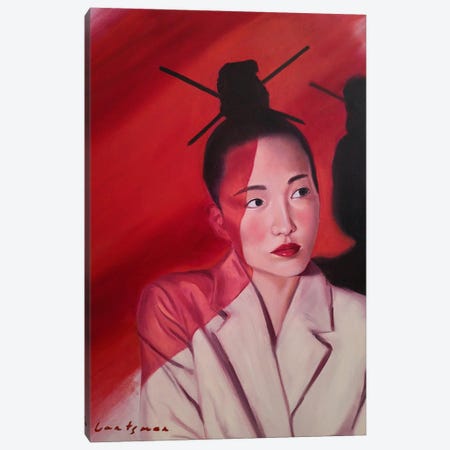 Japanese Woman Portrait In Red Colors Canvas Print #LNX42} by Jane Lantsman Art Print