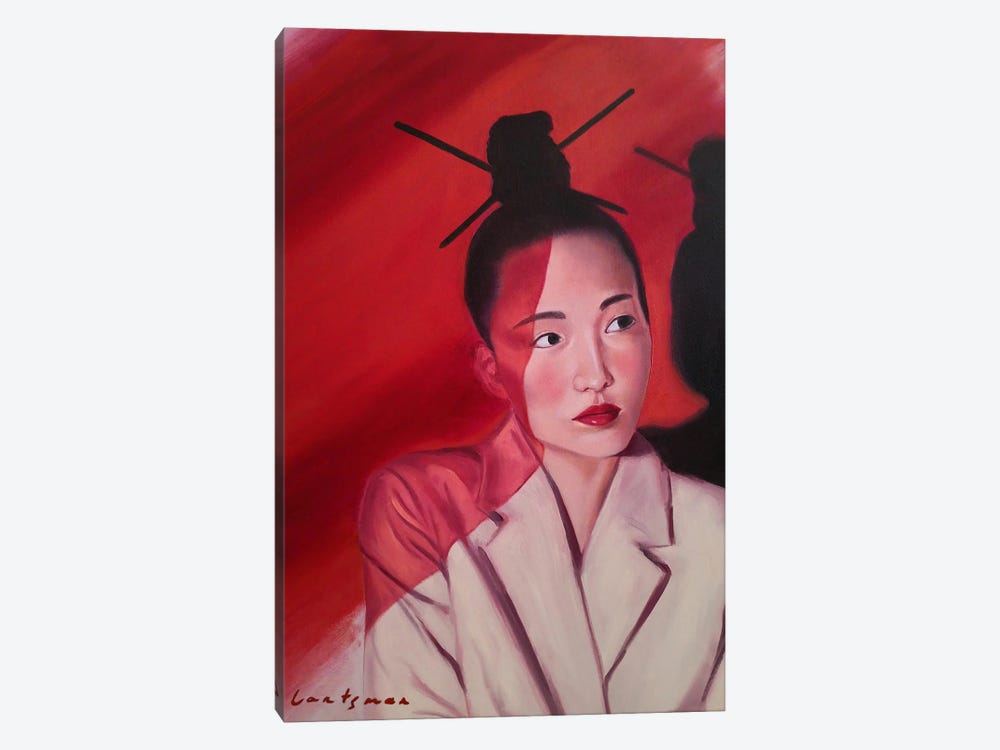 Japanese Woman Portrait In Red Colors by Jane Lantsman 1-piece Canvas Print