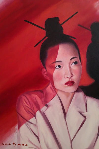 Jane Lantsman: Japanese Woman Portrait In Red Colors by Jane Lantsman