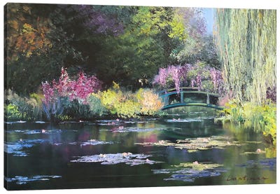 Waterlily Pond And A Garden Canvas Art Print - Water Lilies Collection