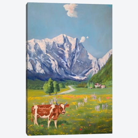 A Cow In Swiss Mountains Landscape Canvas Print #LNX46} by Jane Lantsman Canvas Wall Art
