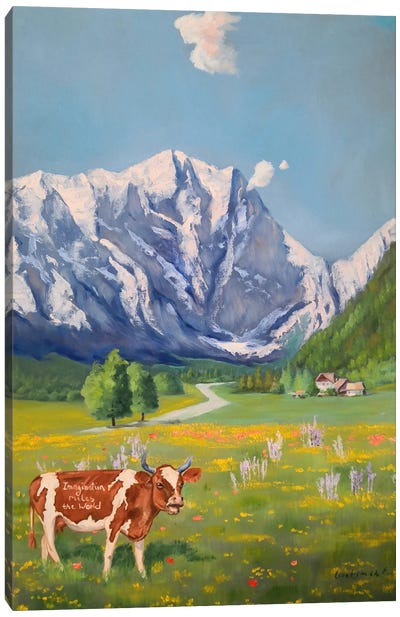 A Cow In Swiss Mountains Landscape Canvas Art Print - Jane Lantsman