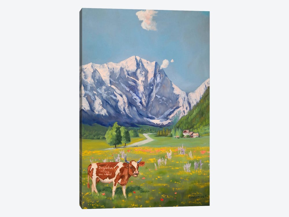 A Cow In Swiss Mountains Landscape by Jane Lantsman 1-piece Canvas Art Print