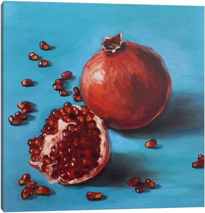 Ripe Pomegranates And Seeds Canvas Art Print - Pomegranate Art