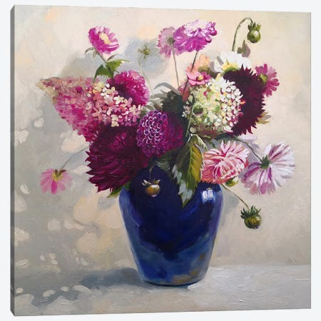 Flowers Bouquet In A Blue Vase Canvas Print #LNX4} by Jane Lantsman Canvas Art Print