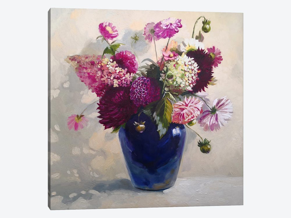 Flowers Bouquet In A Blue Vase by Jane Lantsman 1-piece Canvas Art Print