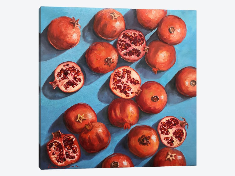 Pomegranates On The Blue Turquoise Background by Jane Lantsman 1-piece Canvas Art