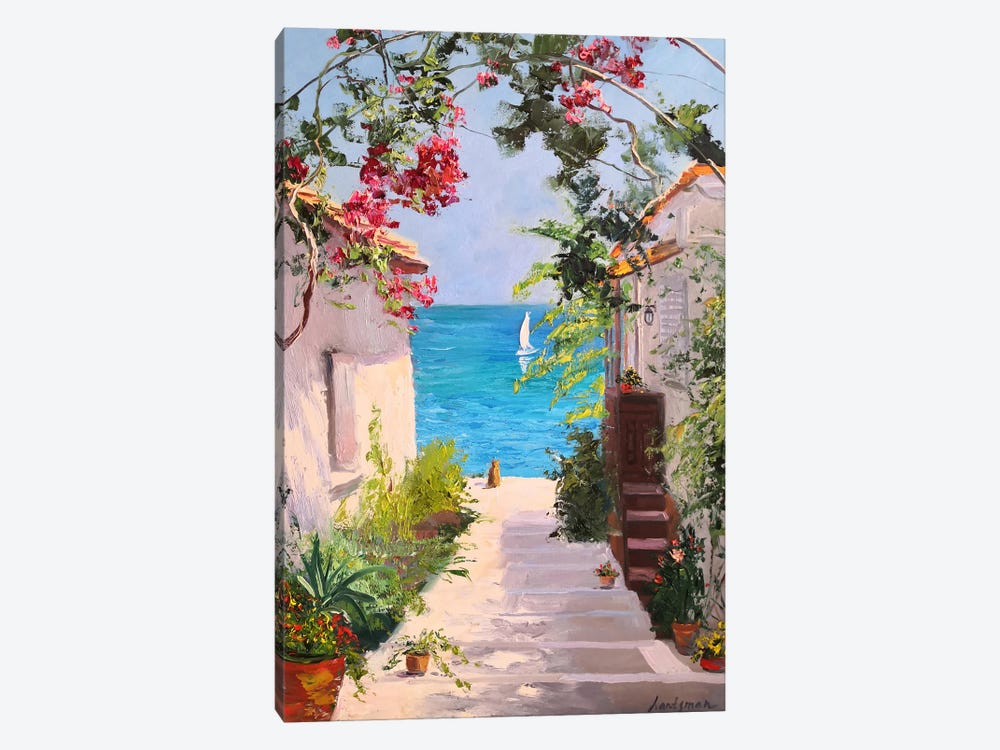 Seascape With Red Cat Looking At The Sea by Jane Lantsman 1-piece Canvas Wall Art