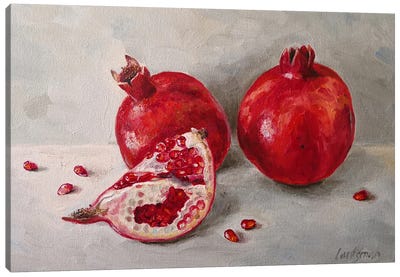 Ripe Pomegranates On Grey Background Canvas Art Print - Jane Lantsman