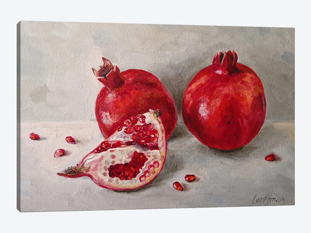 Ripe Pomegranates On Grey Background by Jane Lantsman 1-piece Canvas Art Print