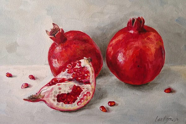 Jane Lantsman: Ripe Pomegranates On Grey Background by Jane Lantsman