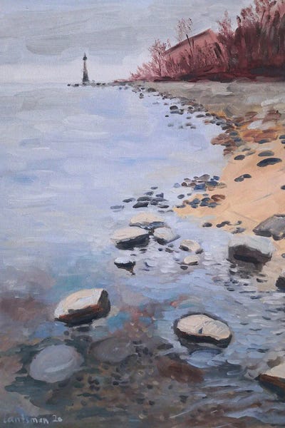 River Lighthouse Landscape by Jane Lantsman framed canvas print